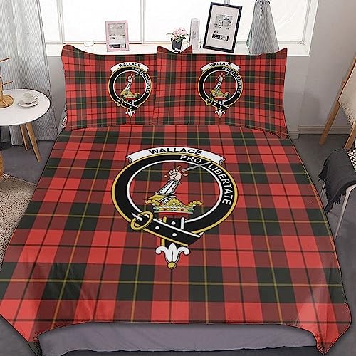 JIVWRC556 Ultra Soft Microfiber Breathable Comforter Cover Sets Wallace Hunting Red Tartan Clan Badge 3-Piece Bedding Set (1 Duvet Cover+2 Pillow Shams)