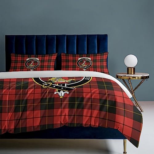 JIVWRC556 Ultra Soft Microfiber Breathable Comforter Cover Sets Wallace Hunting Red Tartan Clan Badge 3-Piece Bedding Set (1 Duvet Cover+2 Pillow Shams)