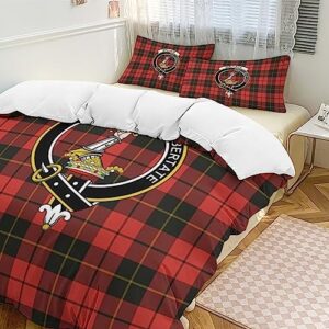 JIVWRC556 Ultra Soft Microfiber Breathable Comforter Cover Sets Wallace Hunting Red Tartan Clan Badge 3-Piece Bedding Set (1 Duvet Cover+2 Pillow Shams)