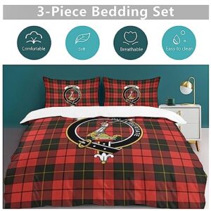 JIVWRC556 Ultra Soft Microfiber Breathable Comforter Cover Sets Wallace Hunting Red Tartan Clan Badge 3-Piece Bedding Set (1 Duvet Cover+2 Pillow Shams)