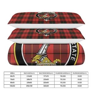 JIVWRC556 Ultra Soft Microfiber Breathable Comforter Cover Sets Wallace Hunting Red Tartan Clan Badge 3-Piece Bedding Set (1 Duvet Cover+2 Pillow Shams)