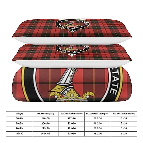 JIVWRC556 Ultra Soft Microfiber Breathable Comforter Cover Sets Wallace Hunting Red Tartan Clan Badge 3-Piece Bedding Set (1 Duvet Cover+2 Pillow Shams)