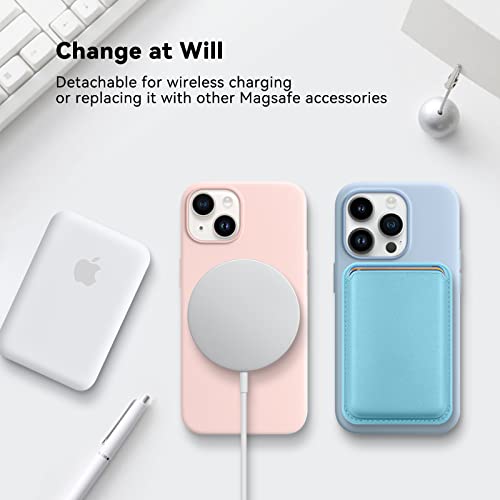 Magnetic Wallet Card Holder with Mag Safe, Mag-Safe Leather Phone Wallet for iPhone 14 13 12 Pro/Pro Max/Plus/Mini Mag Safe Case, Magnetic Card Holder for Back of iPhone 14/13/12 Series, Light Blue