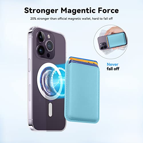 Magnetic Wallet Card Holder with Mag Safe, Mag-Safe Leather Phone Wallet for iPhone 14 13 12 Pro/Pro Max/Plus/Mini Mag Safe Case, Magnetic Card Holder for Back of iPhone 14/13/12 Series, Light Blue