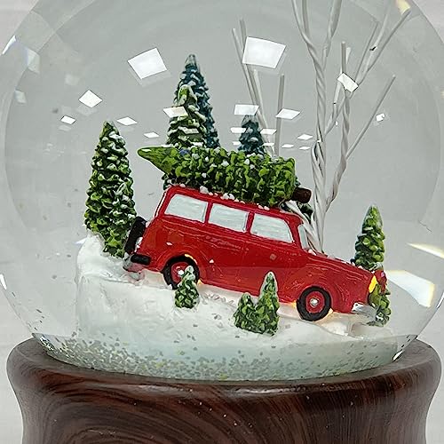 Ashfield & Harkness Red Truck Special Delivery Decorative Wind Up Music Box Gifts Snow Globe with LED Battery Operated Light