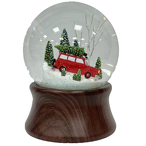 Ashfield & Harkness Red Truck Special Delivery Decorative Wind Up Music Box Gifts Snow Globe with LED Battery Operated Light