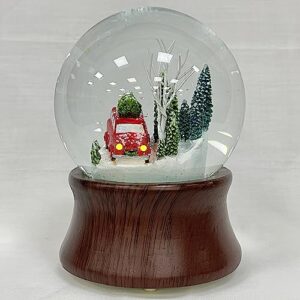 Ashfield & Harkness Red Truck Special Delivery Decorative Wind Up Music Box Gifts Snow Globe with LED Battery Operated Light