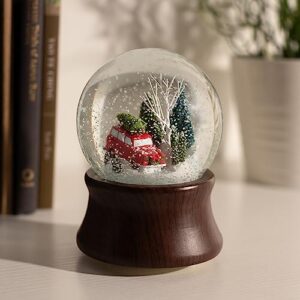 Ashfield & Harkness Red Truck Special Delivery Decorative Wind Up Music Box Gifts Snow Globe with LED Battery Operated Light