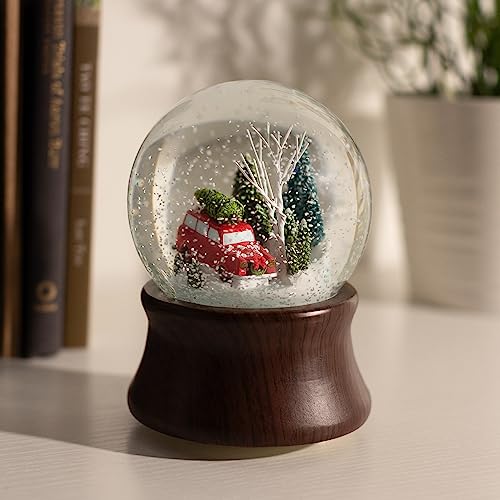 Ashfield & Harkness Red Truck Special Delivery Decorative Wind Up Music Box Gifts Snow Globe with LED Battery Operated Light