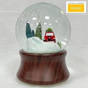 Ashfield & Harkness Red Truck Special Delivery Decorative Wind Up Music Box Gifts Snow Globe with LED Battery Operated Light