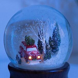 Ashfield & Harkness Red Truck Special Delivery Decorative Wind Up Music Box Gifts Snow Globe with LED Battery Operated Light