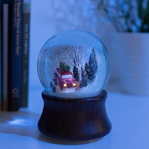 Ashfield & Harkness Red Truck Special Delivery Decorative Wind Up Music Box Gifts Snow Globe with LED Battery Operated Light