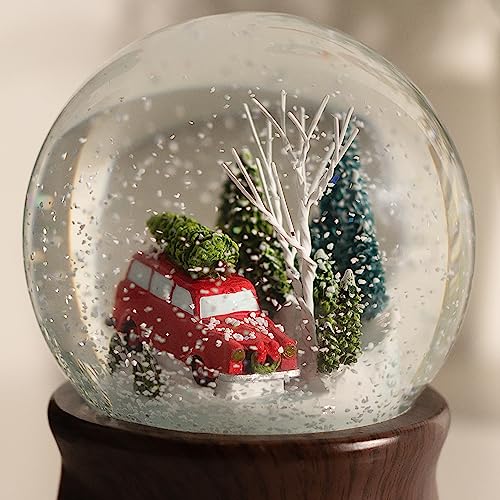 Ashfield & Harkness Red Truck Special Delivery Decorative Wind Up Music Box Gifts Snow Globe with LED Battery Operated Light