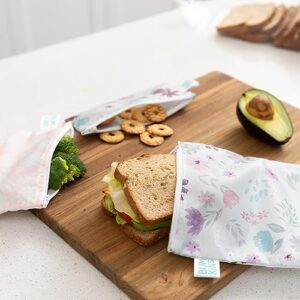 Bumkins Reusable Sandwich and Snack Bags, for Kids Lunch Bags and for Adults, Washable Fabric, Cloth Zip Bag, Dishwasher-Safe, Food-Safe, Safety Tested (4-Pack)