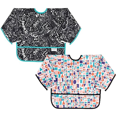 Bumkins Bibs, Baby and Toddler Bibs, Bibs for Girls and Boys 6-24 Months, Long Sleeve Bib, Baby Bibs for Eating, Lightweight Waterproof Fabric Sleeved Smock