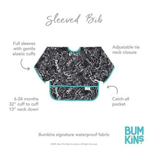 Bumkins Bibs, Baby and Toddler Bibs, Bibs for Girls and Boys 6-24 Months, Long Sleeve Bib, Baby Bibs for Eating, Lightweight Waterproof Fabric Sleeved Smock