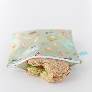 Bumkins Reusable Sandwich and Snack Bags, for Kids Lunch Bags and for Adults, Washable Fabric, Cloth Zip Bag, Dishwasher-Safe, Food-Safe, Safety Tested (4-Pack)
