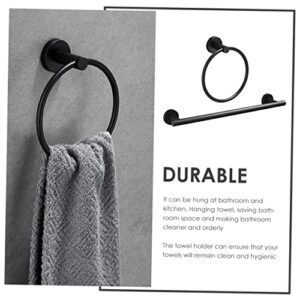 DOITOOL 1 Set Bathroom Towel Bar Metal Hanger Black Hanger Black Towel Bar Hand Towel Holder Hand Towel Ring Round Bathroom Storage Rod Bathroom Supplies Towel Stand Single Shot Dispenser