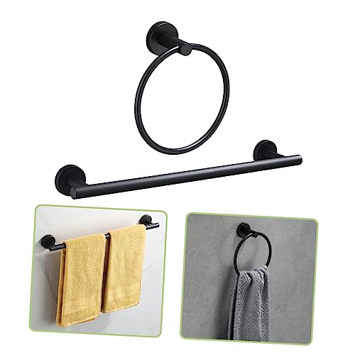 DOITOOL 1 Set Bathroom Towel Bar Metal Hanger Black Hanger Black Towel Bar Hand Towel Holder Hand Towel Ring Round Bathroom Storage Rod Bathroom Supplies Towel Stand Single Shot Dispenser