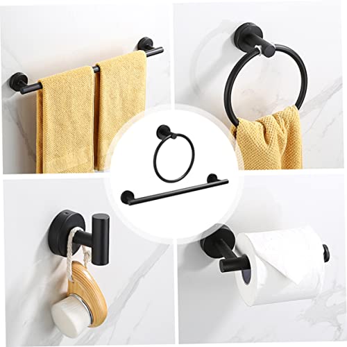 DOITOOL 1 Set Bathroom Towel Bar Metal Hanger Black Hanger Black Towel Bar Hand Towel Holder Hand Towel Ring Round Bathroom Storage Rod Bathroom Supplies Towel Stand Single Shot Dispenser