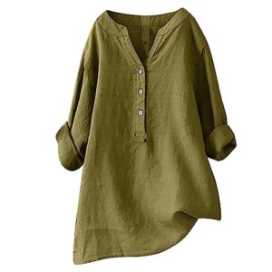 blnvkop womens long sleeve button down cotton linen shirt blouse loose fit blouse tunic tops