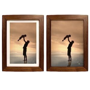 H-A 8x10 Picture Frames with Mat, Rustic Natural Wood Photo Frame for Tabletop (1 pcs)