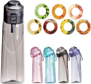 mqb gray air up bottle, 650 ml drinking bottle with flavour, with 7 fruit flavour pods scented, air bottle starter set, leak-proof cup for gym, running, outdoor, water bottle air up bottle