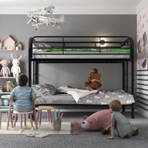 SUXXAN Metal Bunk Bed, Twin-Over-Twin Size Beds with Secure Guard Rail & Ladder, Large Space/Noise-Free/Black (Assembly Required)