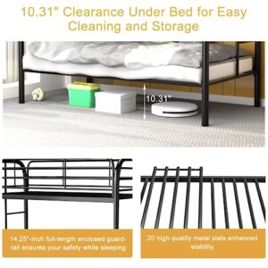 SUXXAN Metal Bunk Bed, Twin-Over-Twin Size Beds with Secure Guard Rail & Ladder, Large Space/Noise-Free/Black (Assembly Required)