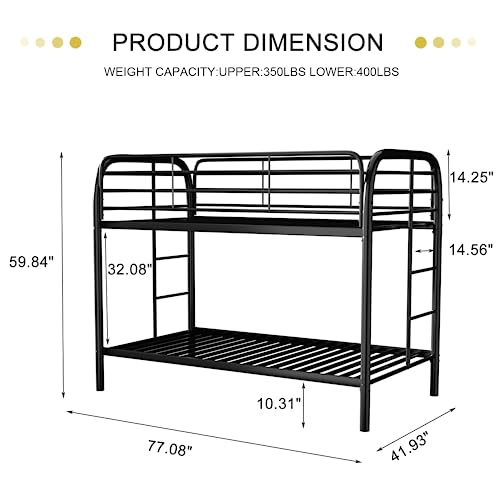 SUXXAN Metal Bunk Bed, Twin-Over-Twin Size Beds with Secure Guard Rail & Ladder, Large Space/Noise-Free/Black (Assembly Required)