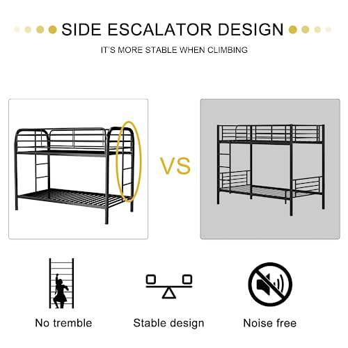 SUXXAN Metal Bunk Bed, Twin-Over-Twin Size Beds with Secure Guard Rail & Ladder, Large Space/Noise-Free/Black (Assembly Required)