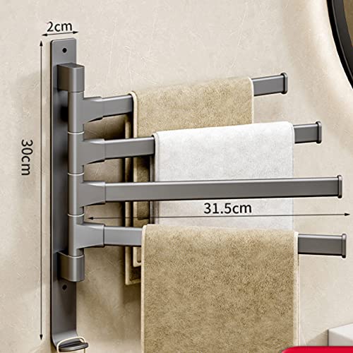 Keebgyy 4 Arms Swivel Towel Rack, Thickened Space Aluminum Bathroom Towel Holder, 180 Degrees Rotating Bathroom Towel Holder for Home Hotel, Space Saving Wall Mounted Towel Holder with Hook