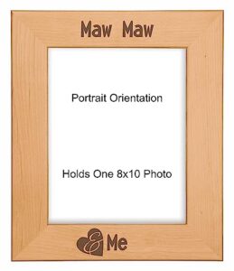 precisionnc engraving gift for grandma maw maw and me heart engraved natural wood picture frame mothers day (8x10 portrait)