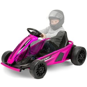 Hyper 24V Ride-On Electric Go Kart for Kids 8-14 Years, 3-Speed Setting with Drift Kart Mode, Foot Accelerated Pedal, Up to 9MPH Speed, 154 Lbs Max Weight, Ergonomic Seat & Sturdy Steel Frame, Pink