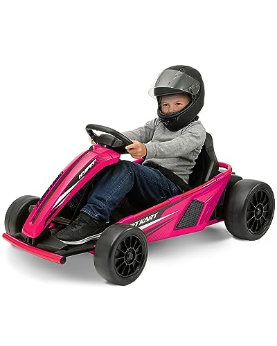 Hyper 24V Ride-On Electric Go Kart for Kids 8-14 Years, 3-Speed Setting with Drift Kart Mode, Foot Accelerated Pedal, Up to 9MPH Speed, 154 Lbs Max Weight, Ergonomic Seat & Sturdy Steel Frame, Pink