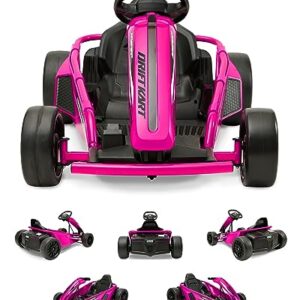 Hyper 24V Ride-On Electric Go Kart for Kids 8-14 Years, 3-Speed Setting with Drift Kart Mode, Foot Accelerated Pedal, Up to 9MPH Speed, 154 Lbs Max Weight, Ergonomic Seat & Sturdy Steel Frame, Pink