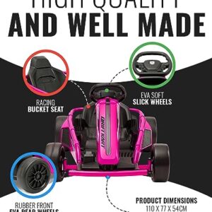 Hyper 24V Ride-On Electric Go Kart for Kids 8-14 Years, 3-Speed Setting with Drift Kart Mode, Foot Accelerated Pedal, Up to 9MPH Speed, 154 Lbs Max Weight, Ergonomic Seat & Sturdy Steel Frame, Pink