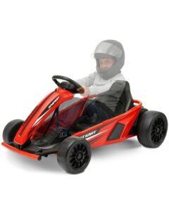 hyper 24v ride-on electric go kart for kids 8-14 years, 3-speed setting with drift kart mode, foot accelerated pedal, up to 9mph speed, 154 lbs max weight, ergonomic seat & sturdy steel frame, red