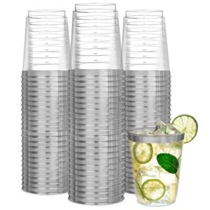 r-kay silver plastic cups for party - 100 pack - 10 oz clear silver cups - hard disposable cups - heavy duty silver party cups - plastic wine glasses for parties disposable - plastic cocktail glasses