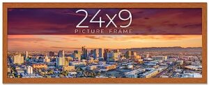 24x9 honey brown real wood picture frame width 0.75 inches | interior frame depth 0.5 inches | light stained traditional photo frame complete with uv acrylic, foam board backing & hanging hardware