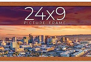 24x9 Honey Brown Real Wood Picture Frame Width 0.75 Inches | Interior Frame Depth 0.5 Inches | Light Stained Traditional Photo Frame Complete with UV Acrylic, Foam Board Backing & Hanging Hardware