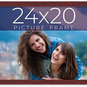 24x20 Frame Brown Solid Wood Picture Frame Width 0.75 Inches | Interior Frame Depth 0.5 Inches | Mogano Traditional Photo Frame Complete with UV Acrylic, Foam Board Backing & Hanging Hardware