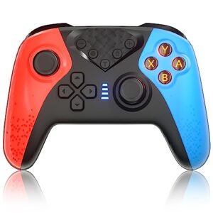 switch controller for nintendo switch,switch pro controller for wireless switch/switch lite remote with dual vibration, gyro axis, motion support wake up and adjustable turbo (sd19-red+blue)