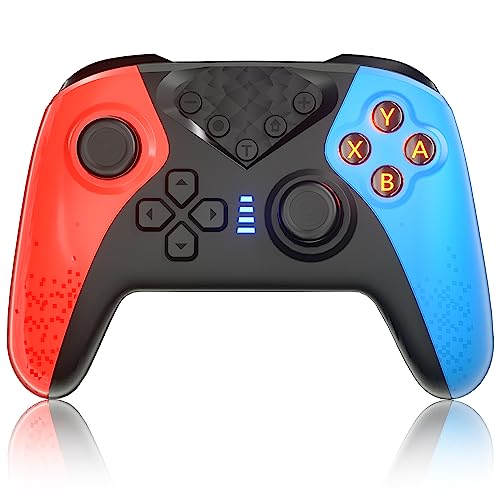 Switch Controller for Nintendo Switch,Switch Pro Controller for Wireless Switch/Switch Lite Remote with Dual Vibration, Gyro Axis, Motion Support Wake Up and Adjustable Turbo (SD19-Red+Blue)