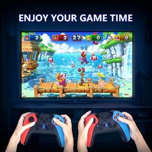 Switch Controller for Nintendo Switch,Switch Pro Controller for Wireless Switch/Switch Lite Remote with Dual Vibration, Gyro Axis, Motion Support Wake Up and Adjustable Turbo (SD19-Red+Blue)