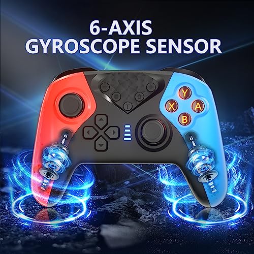 Switch Controller for Nintendo Switch,Switch Pro Controller for Wireless Switch/Switch Lite Remote with Dual Vibration, Gyro Axis, Motion Support Wake Up and Adjustable Turbo (SD19-Red+Blue)