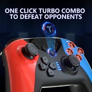 Switch Controller for Nintendo Switch,Switch Pro Controller for Wireless Switch/Switch Lite Remote with Dual Vibration, Gyro Axis, Motion Support Wake Up and Adjustable Turbo (SD19-Red+Blue)