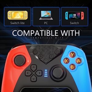 Switch Controller for Nintendo Switch,Switch Pro Controller for Wireless Switch/Switch Lite Remote with Dual Vibration, Gyro Axis, Motion Support Wake Up and Adjustable Turbo (SD19-Red+Blue)