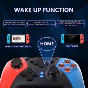 Switch Controller for Nintendo Switch,Switch Pro Controller for Wireless Switch/Switch Lite Remote with Dual Vibration, Gyro Axis, Motion Support Wake Up and Adjustable Turbo (SD19-Red+Blue)