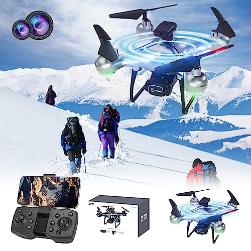 Drones with Camera for Adults, 4K Dual HD Camera with Carrying Case, WiFi FPV Live Video RC Aircraft Quadcopter, Optical Localization, Altitude Hold, 360° Flip, Headless Mode, Gift for Beginners #